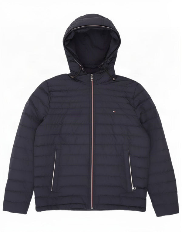 Jaqueta acolchoada com capuz masculina Tommy Hilfiger Reino Unido 40 grande poliéster azul marinho