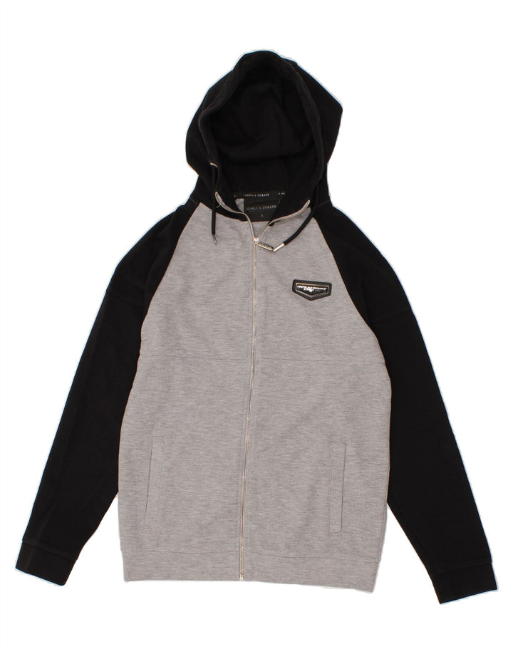SUPPLY & DEMAND Mens Zip Hoodie Sweater Small Grey Colourblock Cotton Vintage Supply & Demand and Second-Hand Supply & Demand from Messina Hembry 