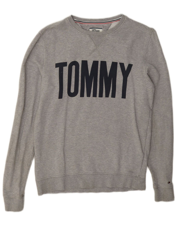 Tommy Hilfiger moletom gráfico masculino jumper pequeno algodão manchado cinza