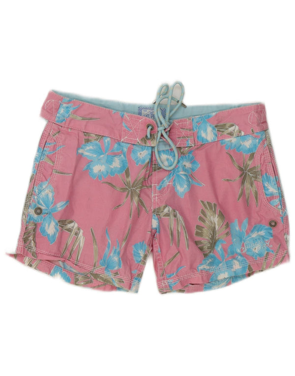 Shorts de natação feminino Superdry UK 6 XS rosa floral algodão