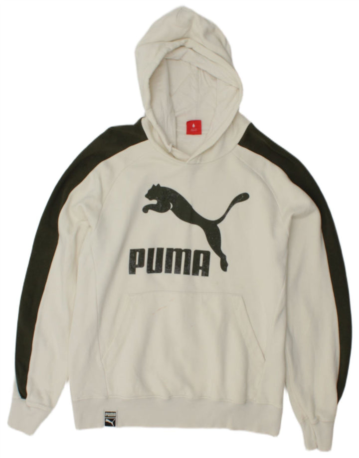 PUMA masculino gráfico moletom com capuz médio off white algodão colorblock