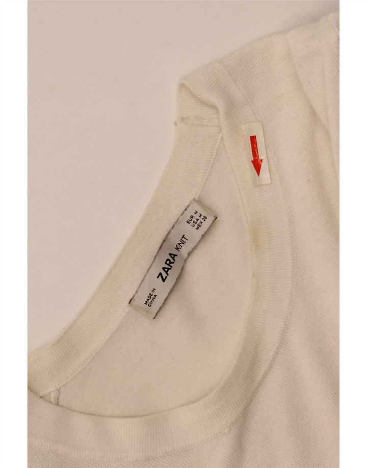 Suéter feminino Zara com gola canoa UK 12 viscose branca média