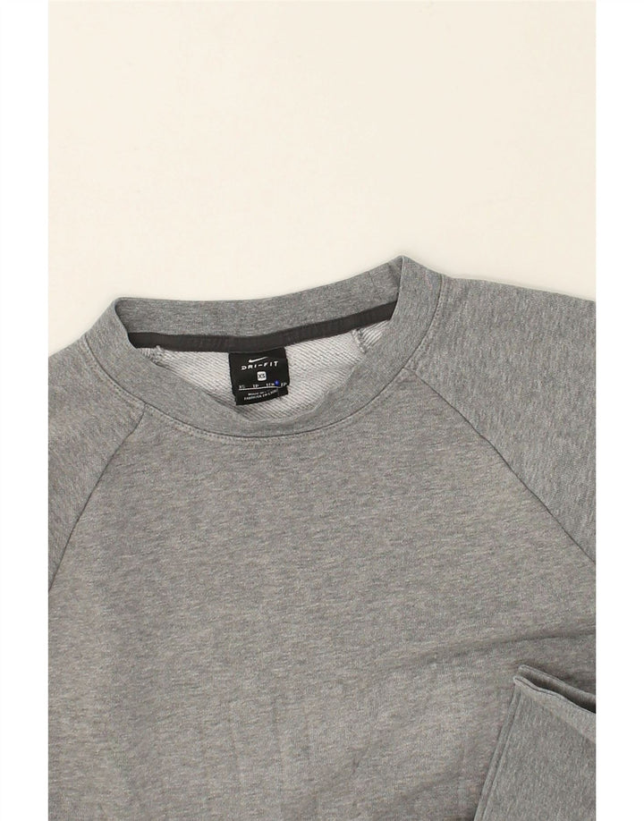 NIKE Womens Oversized Crop Graphic Sweatshirt Jumper UK 6 XS Grey Cotton Vintage Nike and Second-Hand Nike from Messina Hembry 