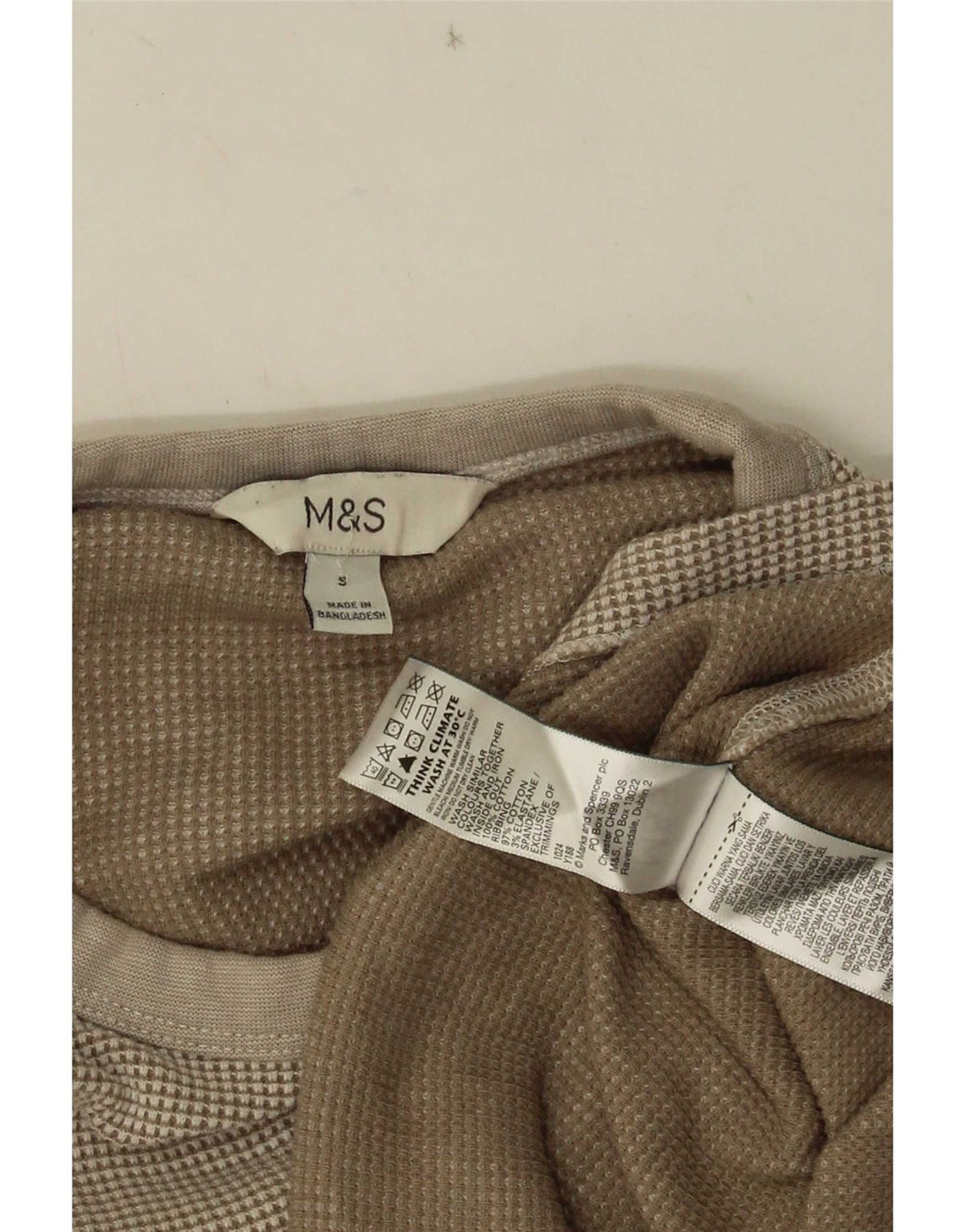 Top masculino Marks & Spencer de manga comprida de algodão bege médio