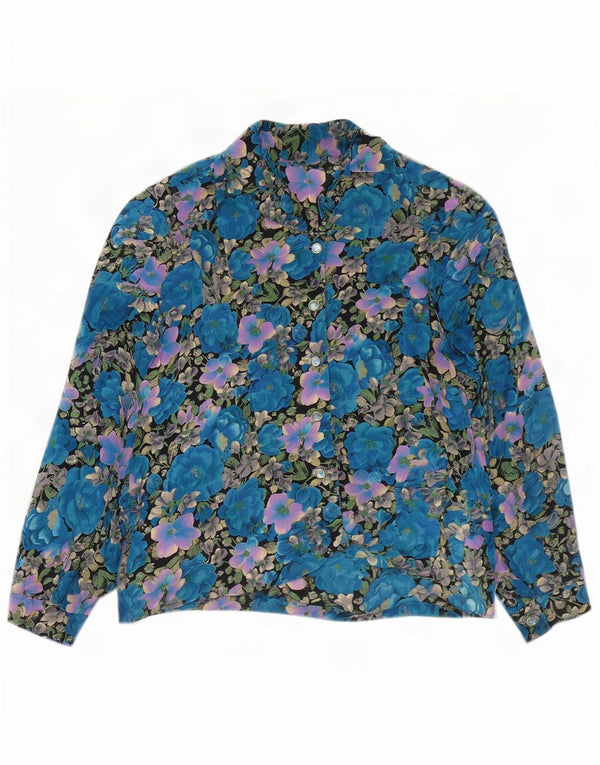 Blusa feminina vintage UK 18 XL azul floral