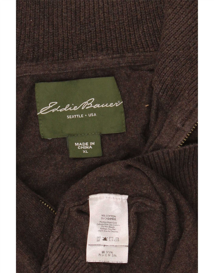 Suéter masculino Eddie Bauer com zíper e gola XL de algodão marrom