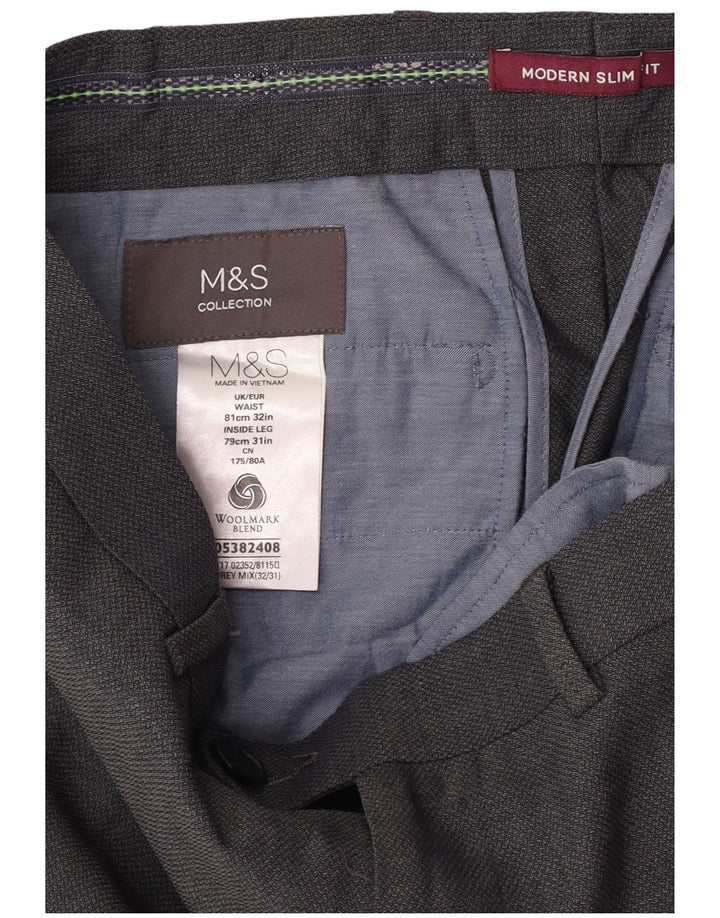 Calça masculina Marks & Spencer moderna slim fit W32 L31 lã cinza