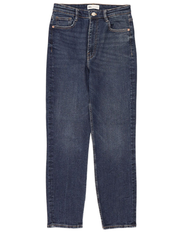 Zara Jeans feminino cintura alta slim UE 38 pequeno W28 L26 azul
