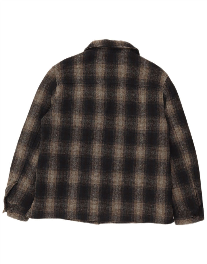 Zara Camisa masculina de flanela lenhador médio preto xadrez poliéster