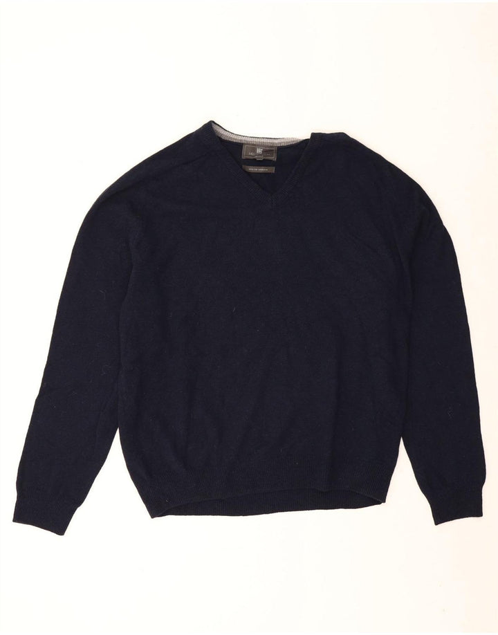 Suéter masculino Marks & Spencer com ajuste regular e decote em V XL de lã azul marinho