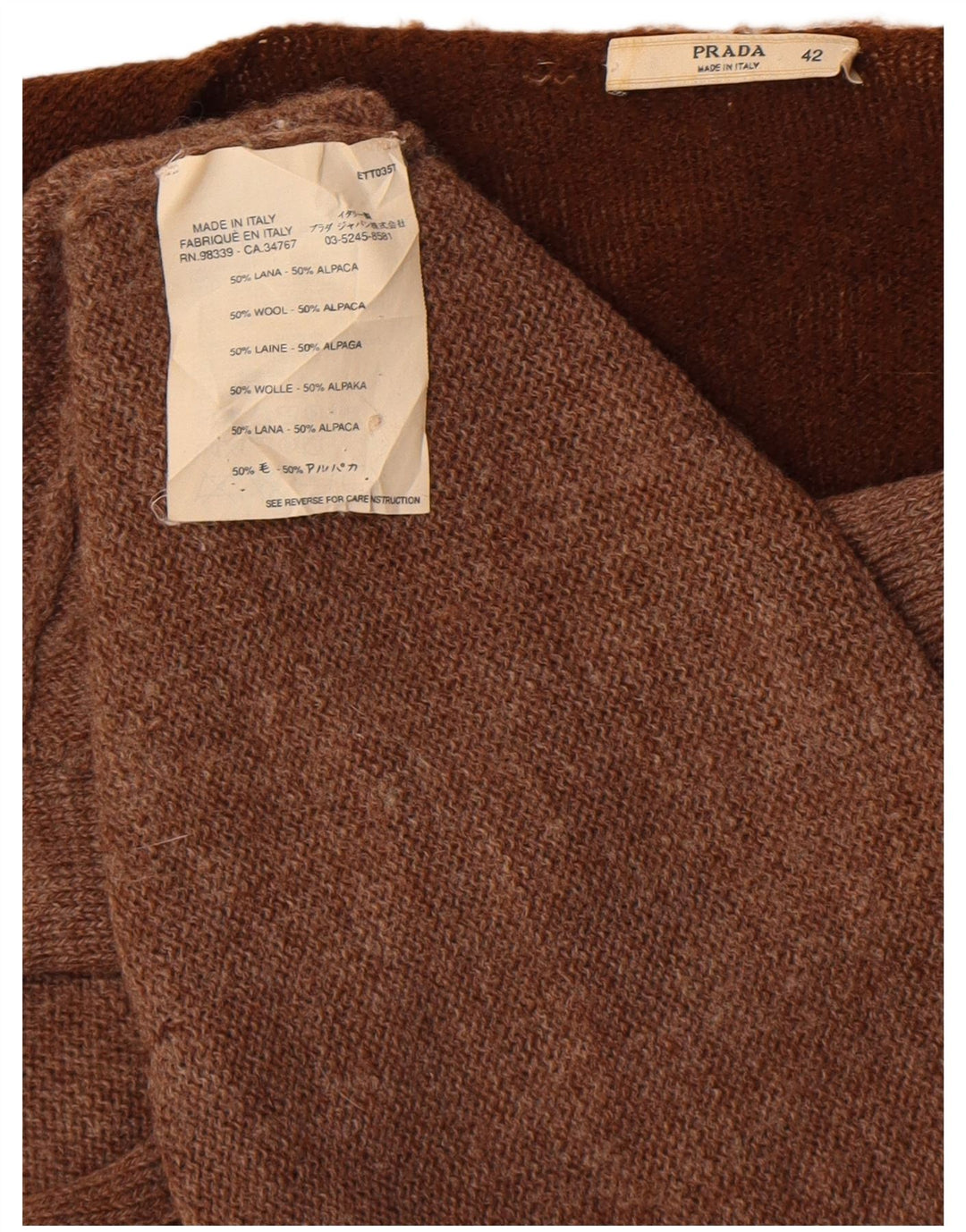 Cardigã feminino Prada IT 42 marrom médio colorblock lã alpaca