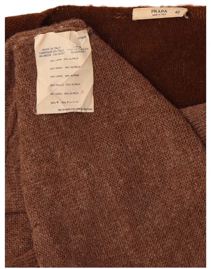 Cardigã feminino Prada IT 42 marrom médio colorblock lã alpaca