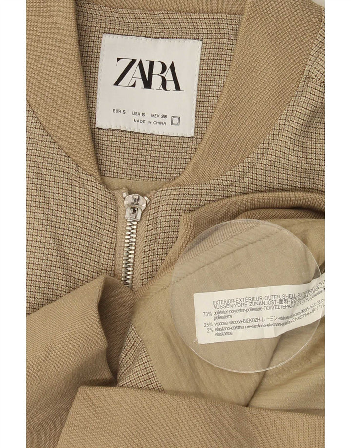 Jaqueta bomber masculina Zara UK 36 poliéster xadrez bege pequeno