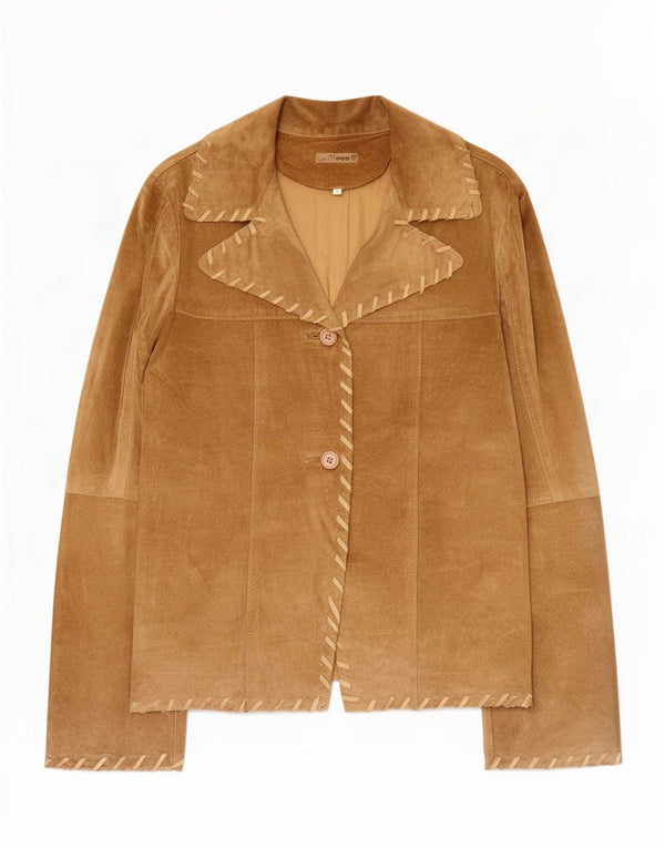 Jaqueta blazer feminina vintage de camurça com 2 botões Reino Unido 14 grande bege