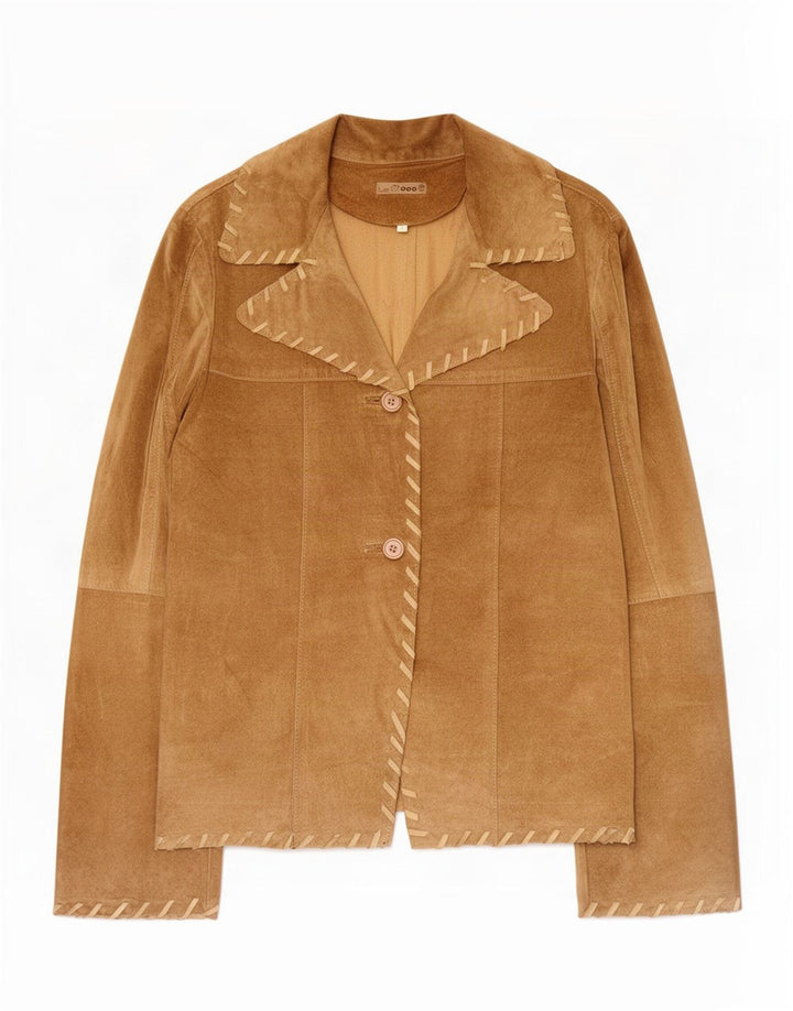 Jaqueta blazer feminina vintage de camurça com 2 botões Reino Unido 14 grande bege