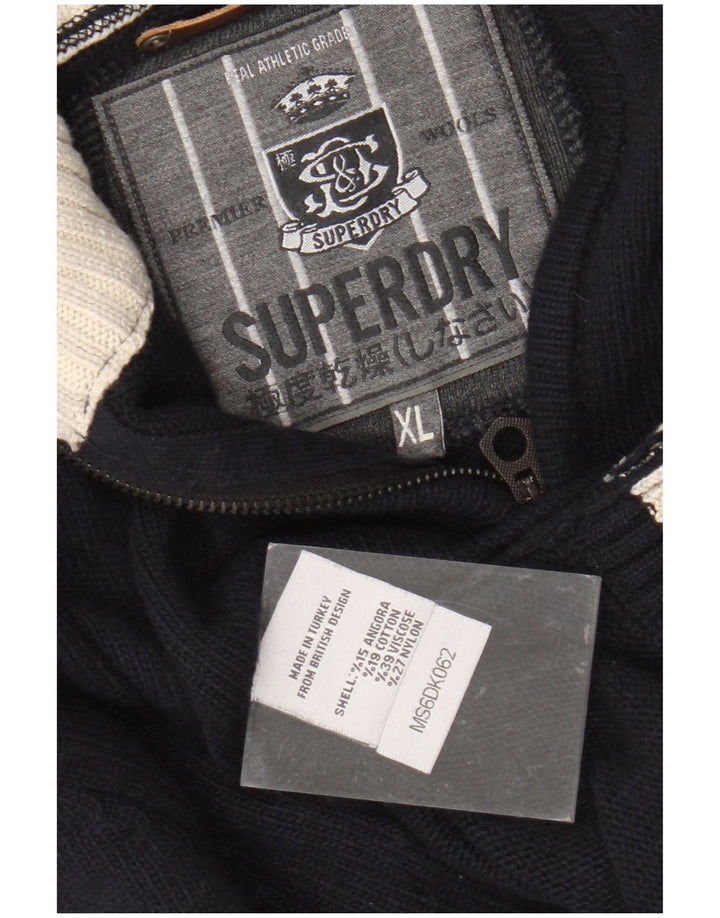Suéter masculino SUPERDRY com zíper e gola XL em viscose azul marinho