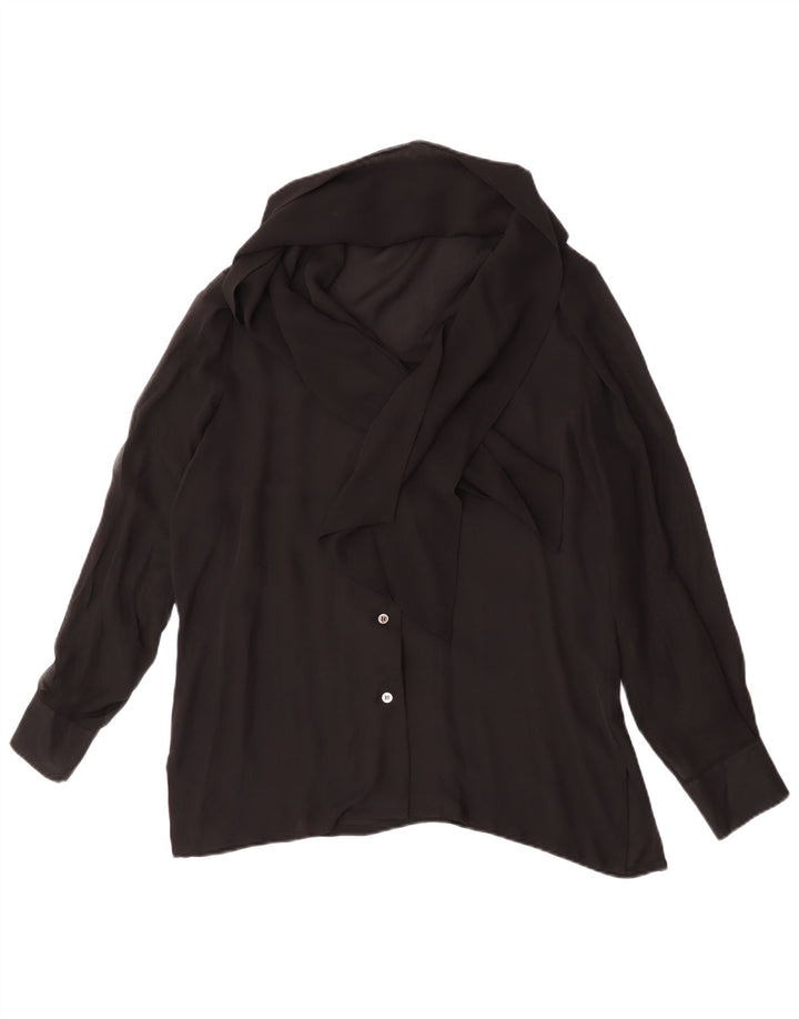 Blunauta blusa feminina com gravata frontal IT 44 seda preta média