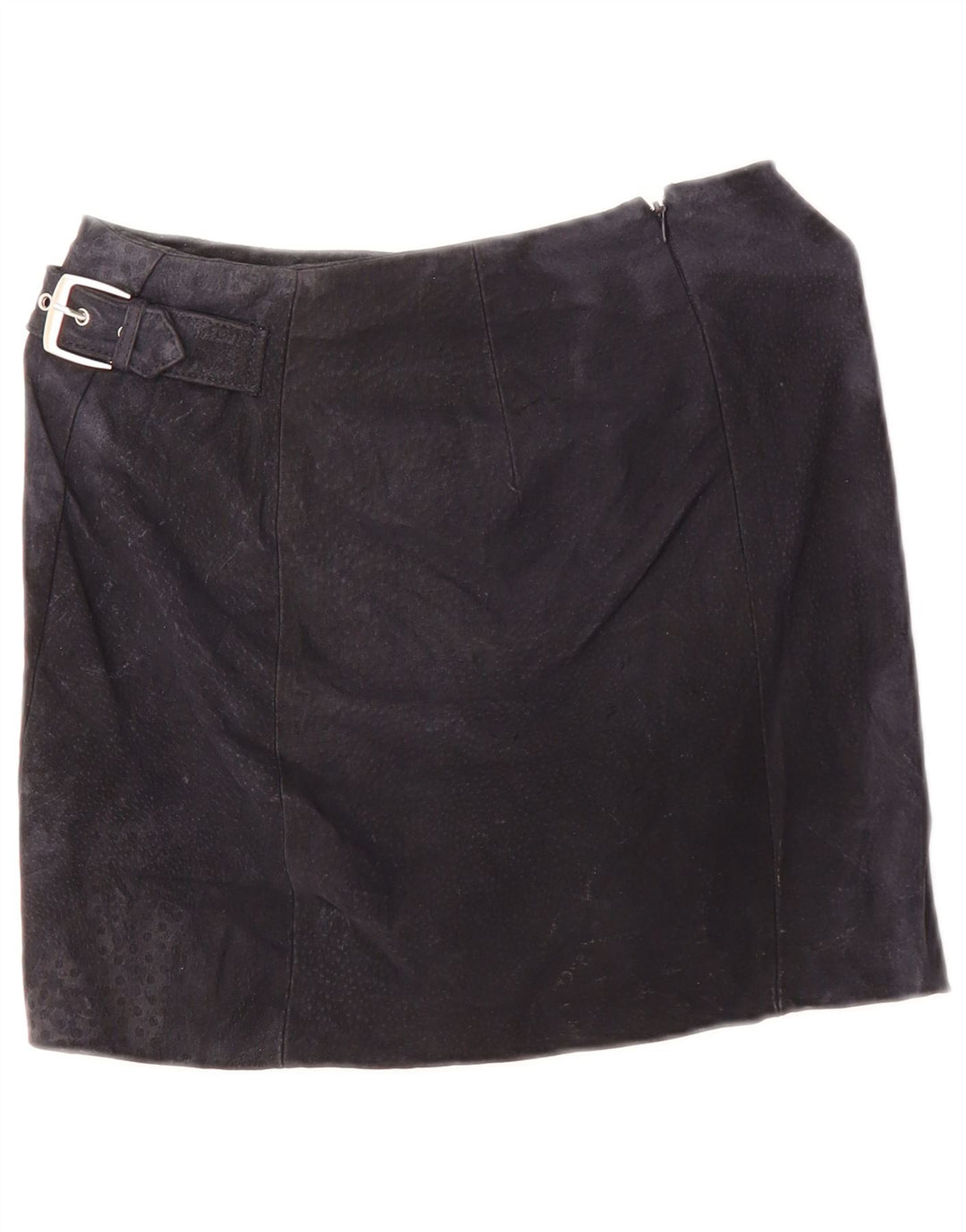 Mini saia feminina de camurça Mango EU 34 XS W28 couro azul marinho