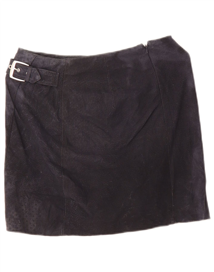 Mini saia feminina de camurça Mango EU 34 XS W28 couro azul marinho