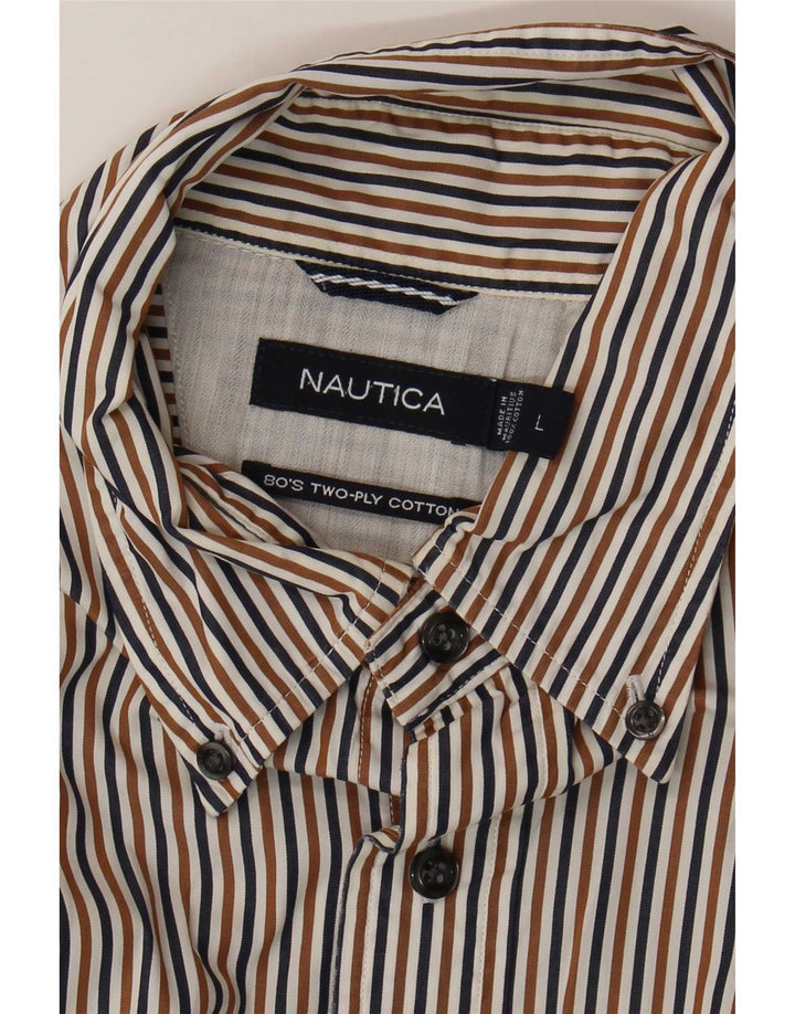 Camisa masculina Nautica grande algodão listrado multicolorido