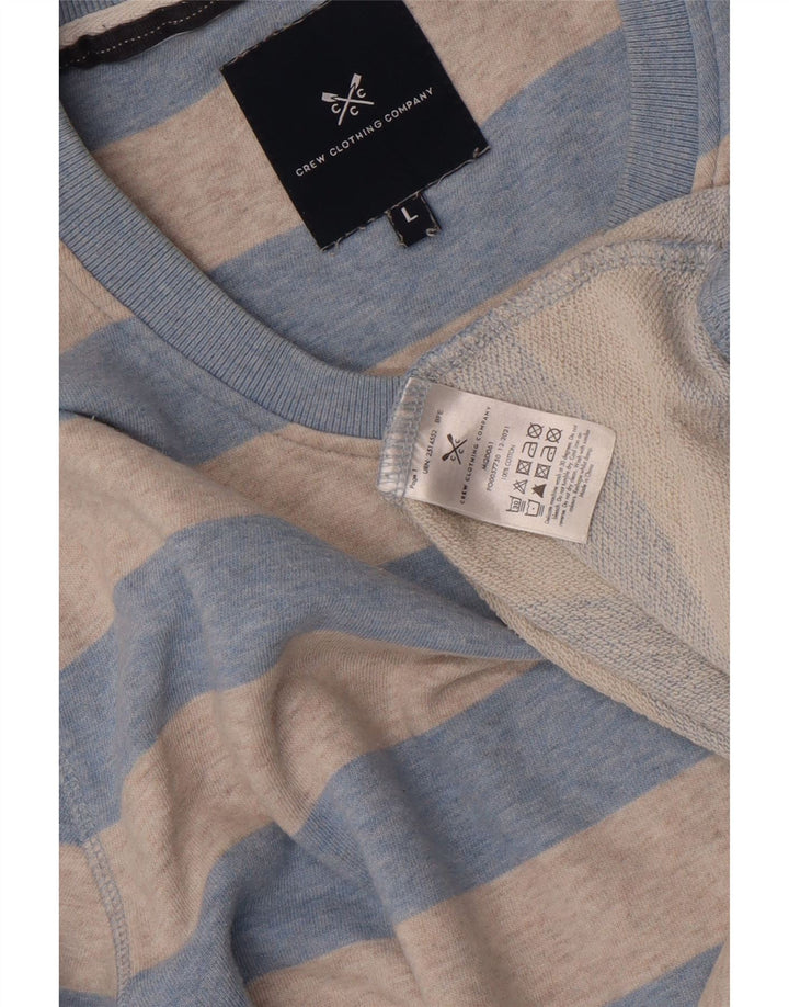 CREW CLOTHING Moletom masculino Jumper grande algodão listrado cinza