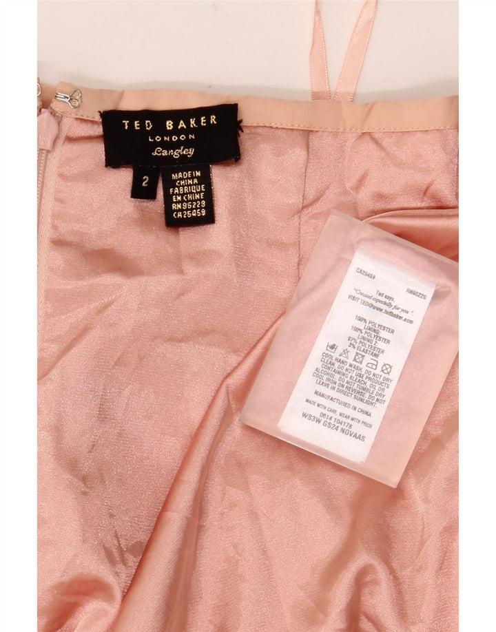 Saia lápis midi feminina Ted Baker tamanho 2 pequeno W26 rosa floral poliéster