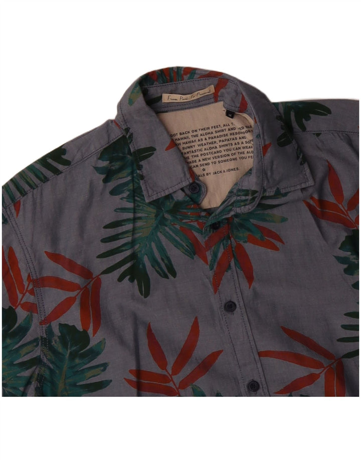 Camisa masculina de manga curta JACK & JONES algodão floral cinza médio