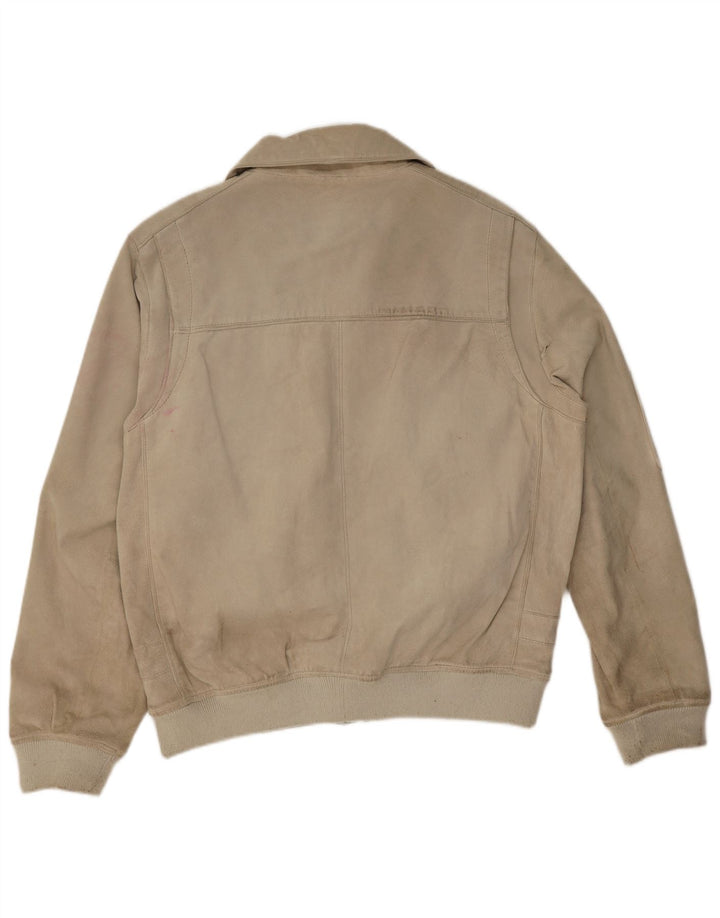 Jaqueta bomber masculina Heine em camurça Reino Unido 44 2XL couro bege