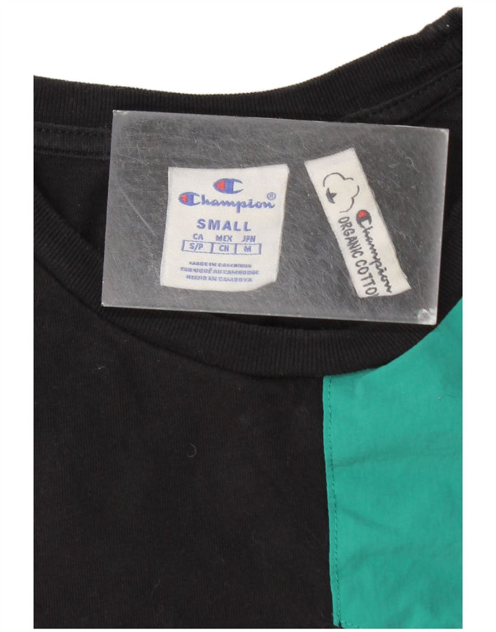 Camiseta masculina Champion pequena preta colorida em algodão