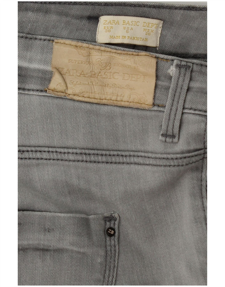 ZARA Jeans skinny feminino desgastado UE 38 pequeno W28 L30 algodão cinza