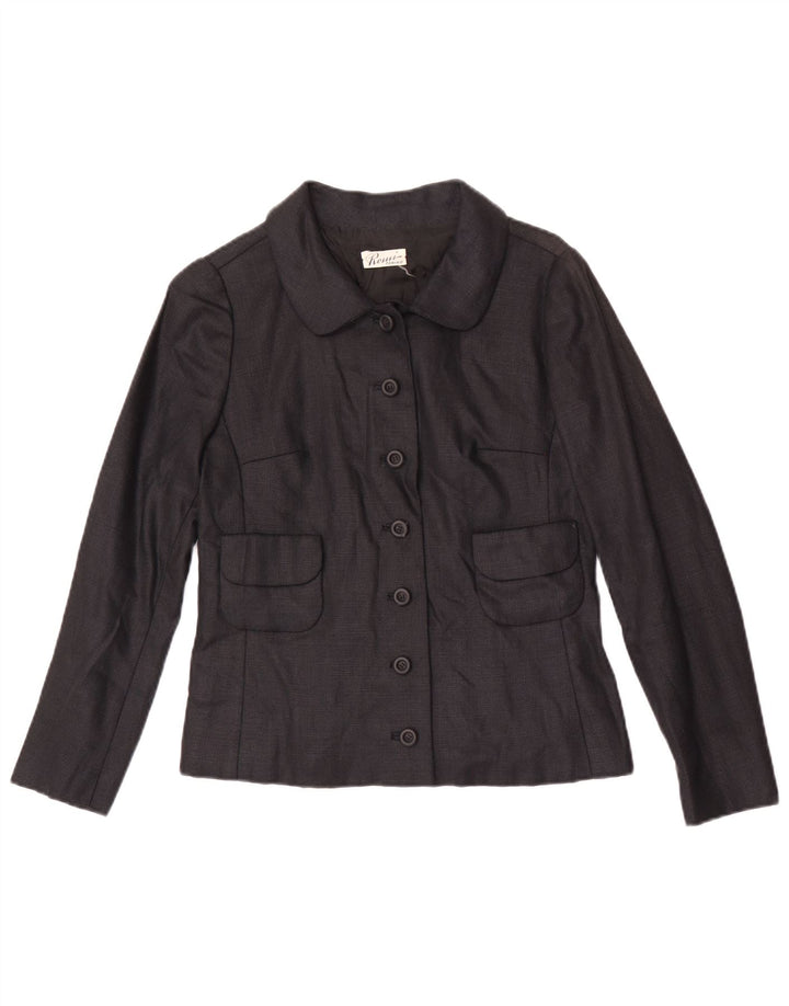 Blazer feminino vintage com 7 botões UK 8 pequeno preto