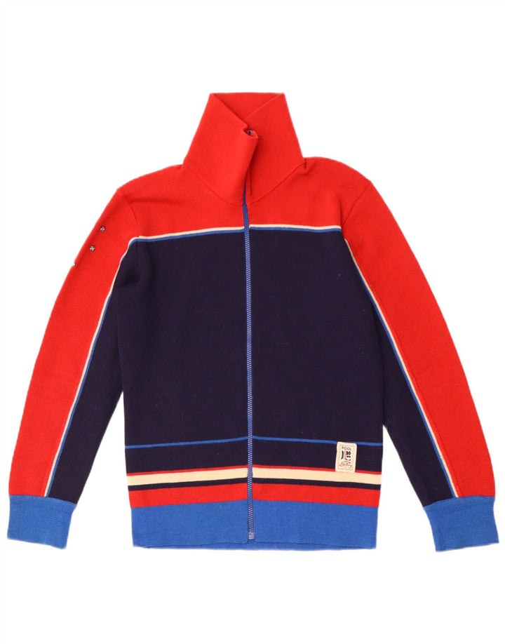 Suéter cardigã feminino Silvy IT 46 grande bloco colorido azul marinho