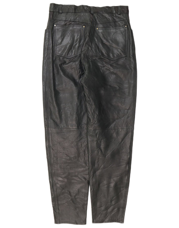 Calça feminina vintage de couro cônico IT 42 médio W30 L30 preta