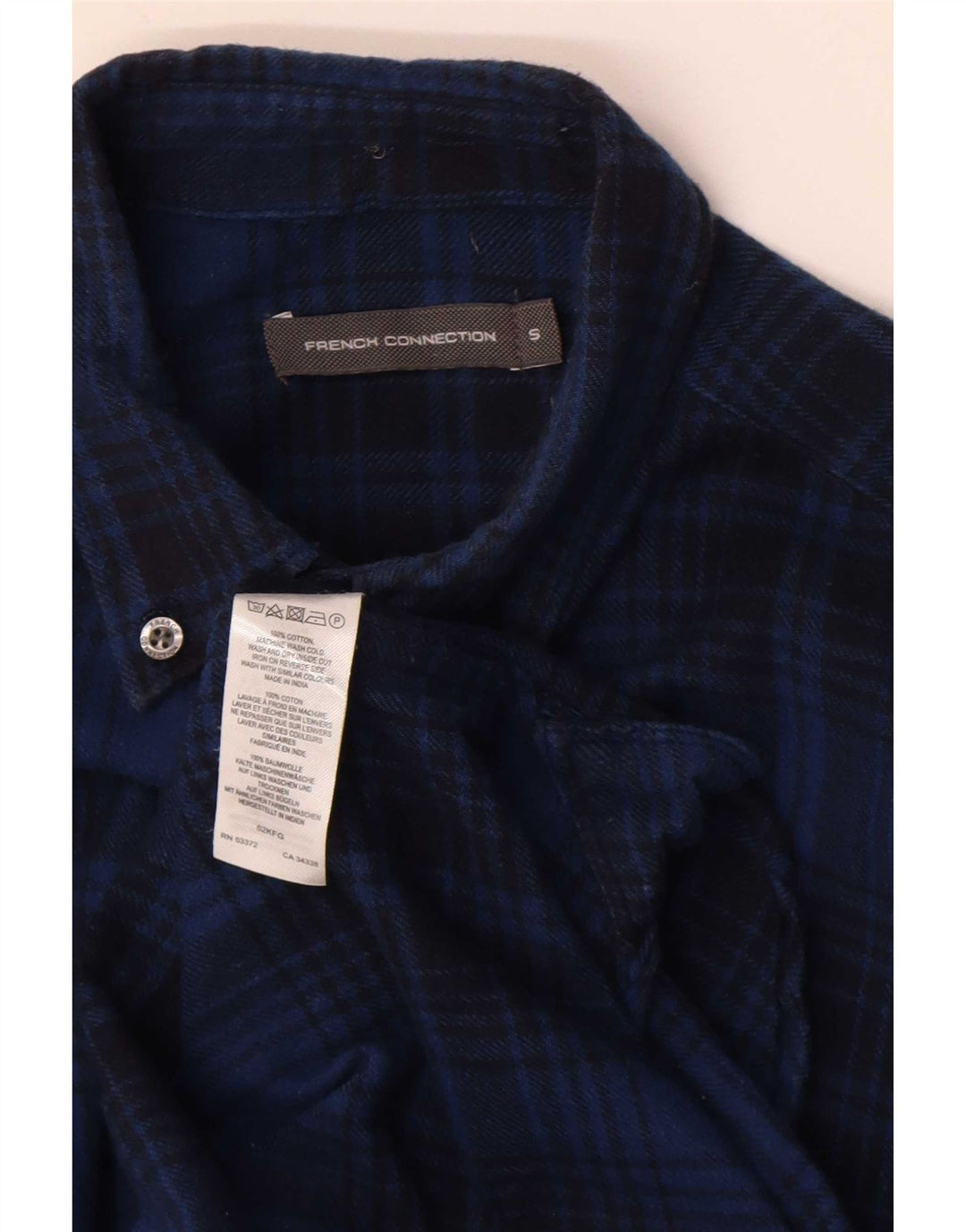 Camisa masculina de flanela French Connection algodão xadrez azul pequeno