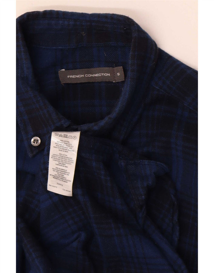 Camisa masculina de flanela French Connection algodão xadrez azul pequeno