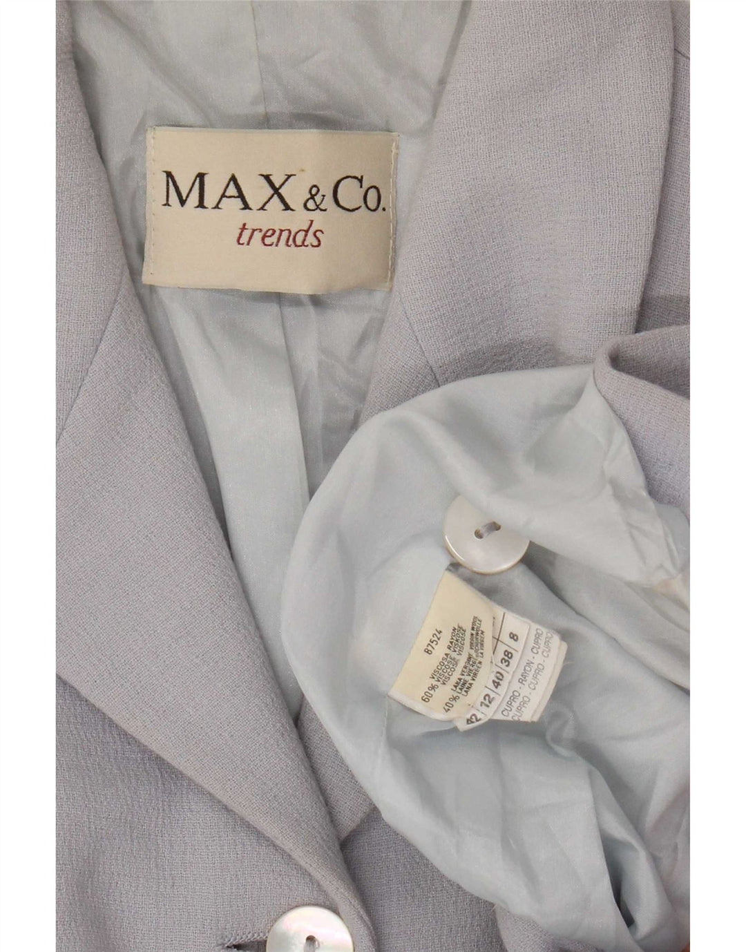 Jaqueta blazer feminina de 3 botões Max & Co. Reino Unido 12 viscose azul médio