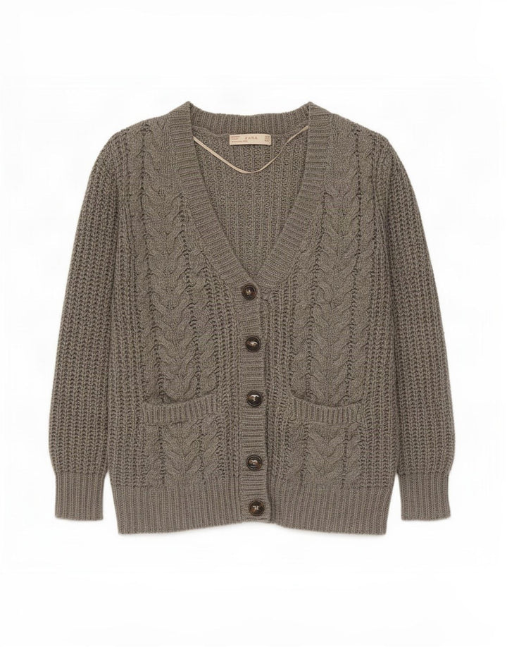 Suéter cardigã feminino Zara UK 10 pequeno cinza acrílico