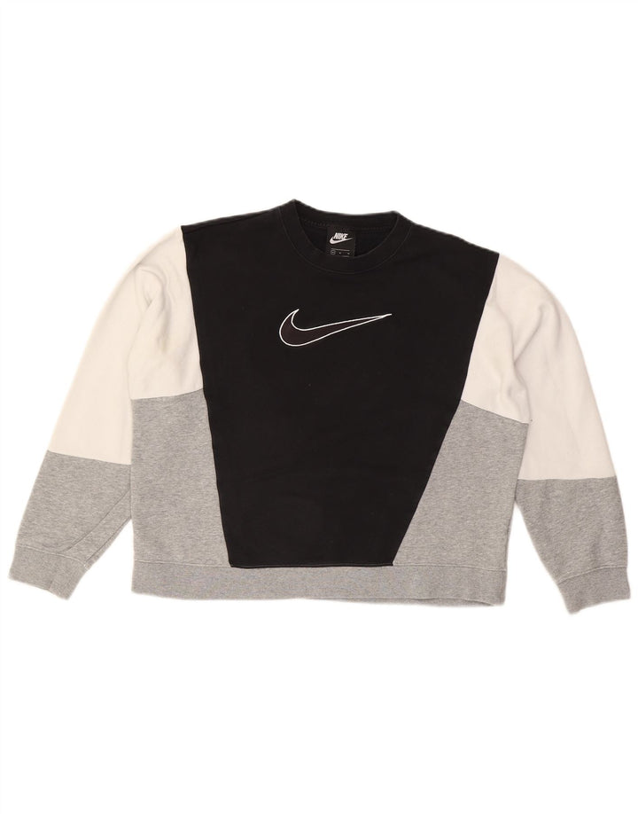 NIKE Womens Crop Oversized Sweatshirt Jumper UK 14 Médio Preto