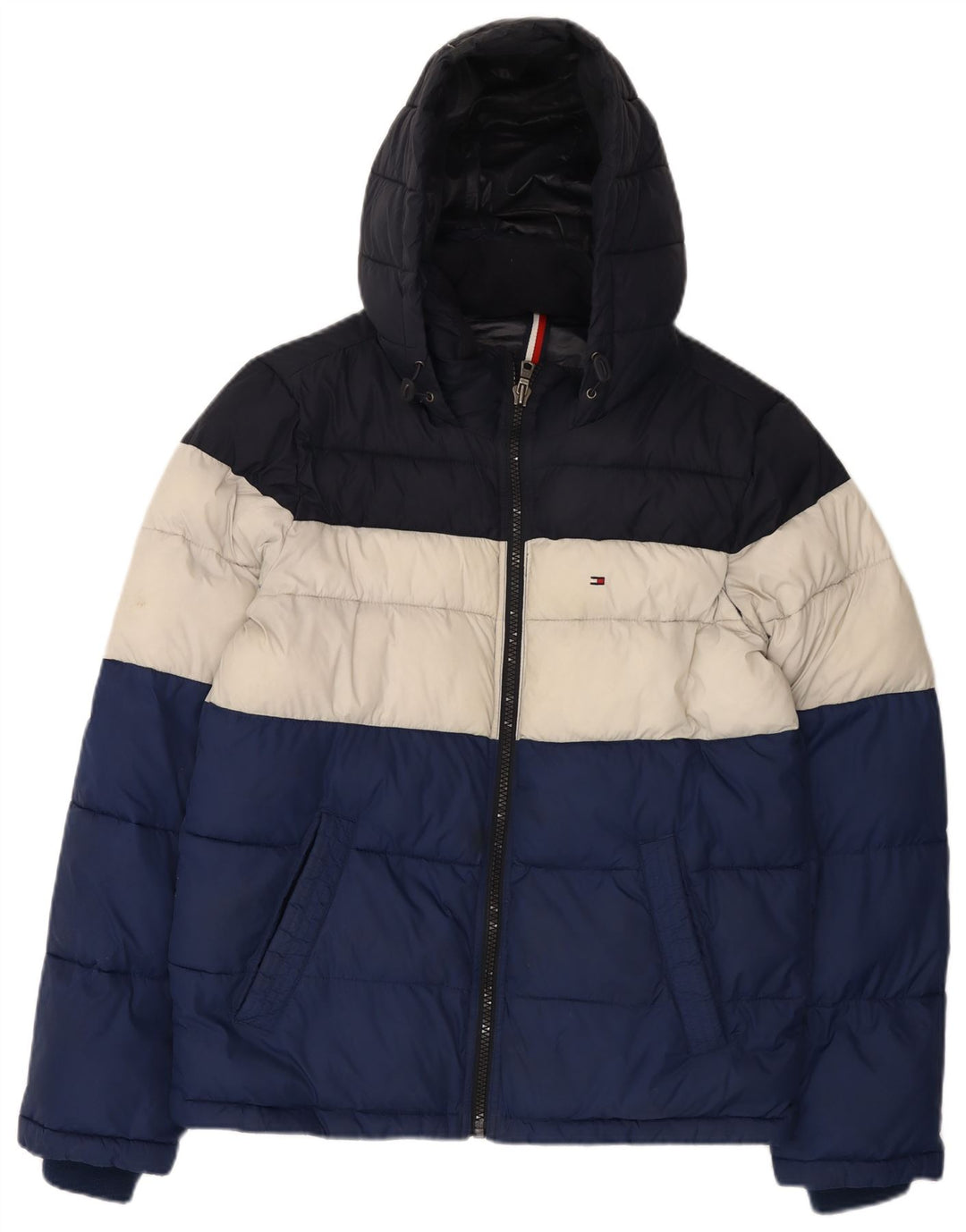 Jaqueta masculina acolchoada com capuz Tommy Hilfiger Reino Unido 36 nylon multicolorido pequeno