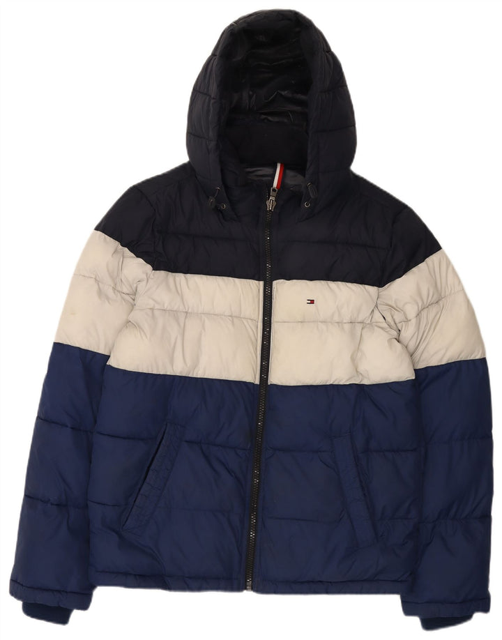 Jaqueta masculina acolchoada com capuz Tommy Hilfiger Reino Unido 36 nylon multicolorido pequeno