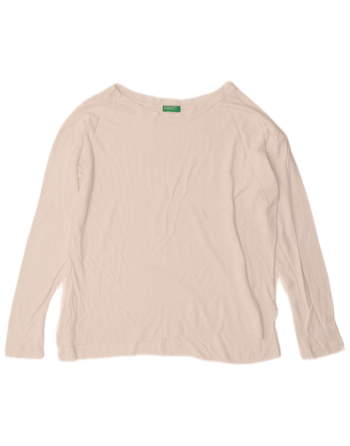 Suéter feminino com gola canoa BENETTON Reino Unido 14 médio branco