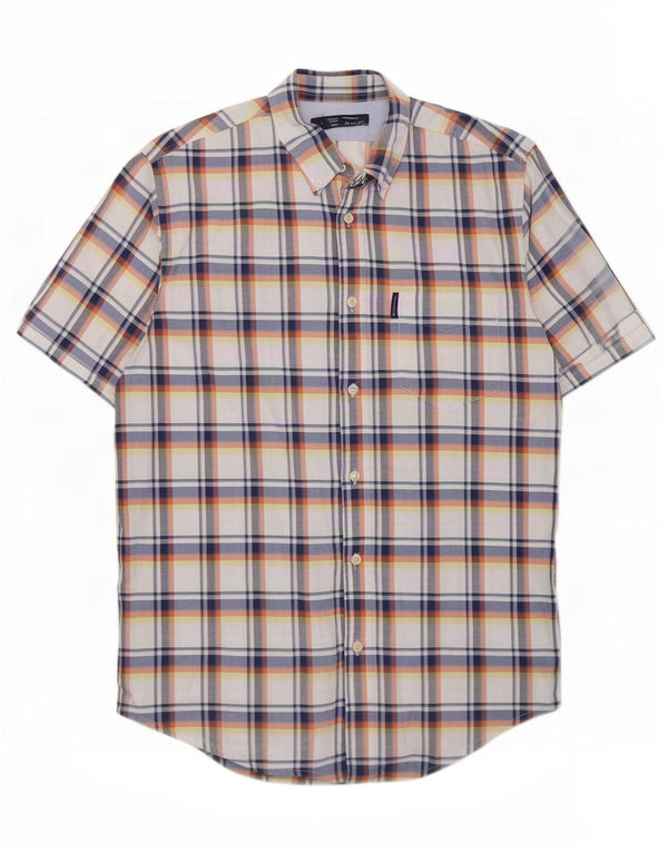 Camisa masculina de manga curta Ben Sherman grande algodão xadrez azul