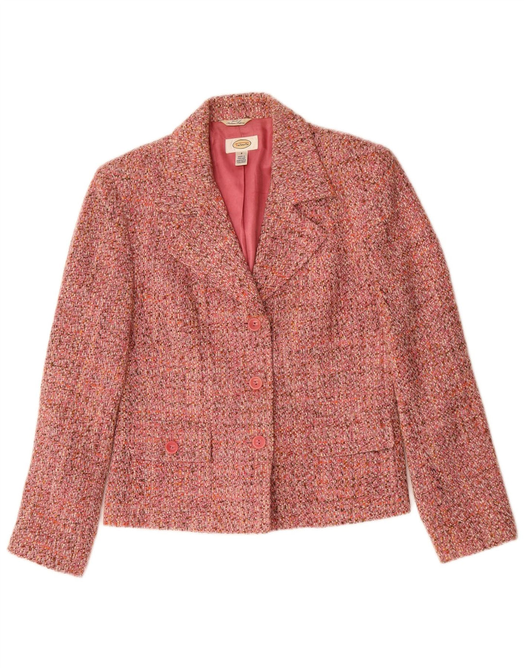 Jaqueta blazer feminina de 3 botões TALBOTS US 8 acrílico manchado rosa médio