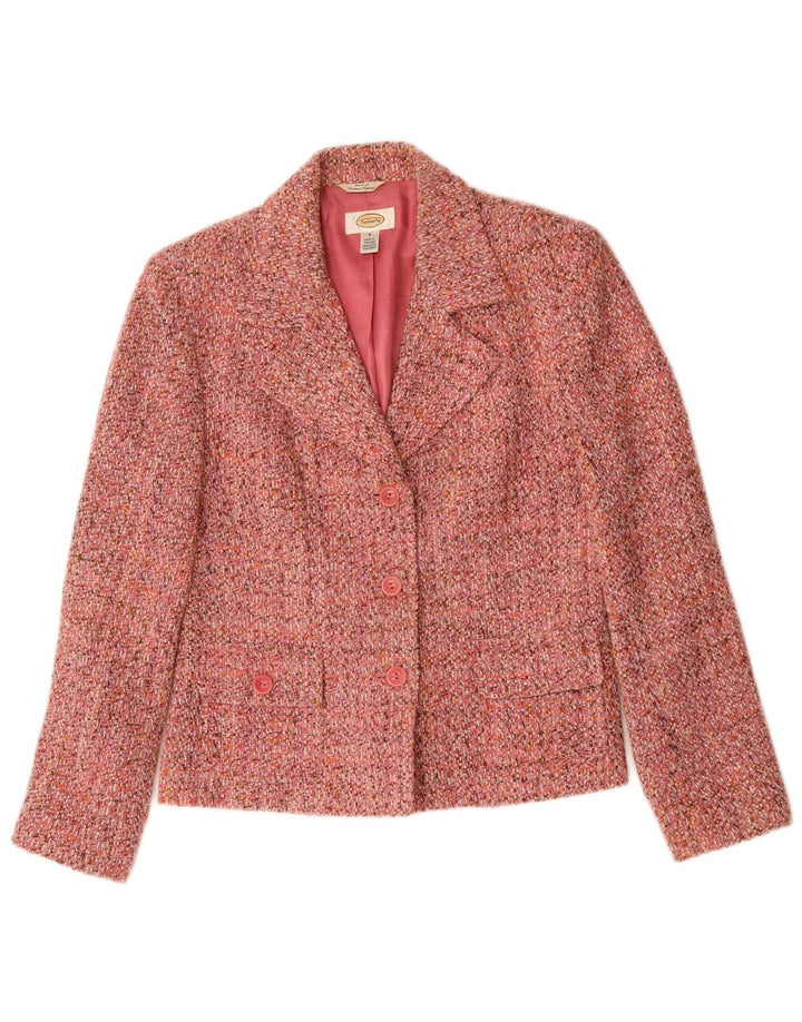 Jaqueta blazer feminina de 3 botões TALBOTS US 8 acrílico manchado rosa médio