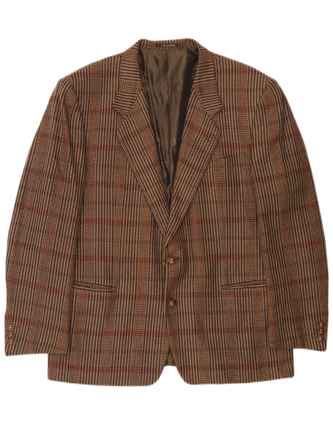 Jaqueta blazer masculina Yves Saint Laurent com 2 botões IT 56 3XL lã xadrez marrom