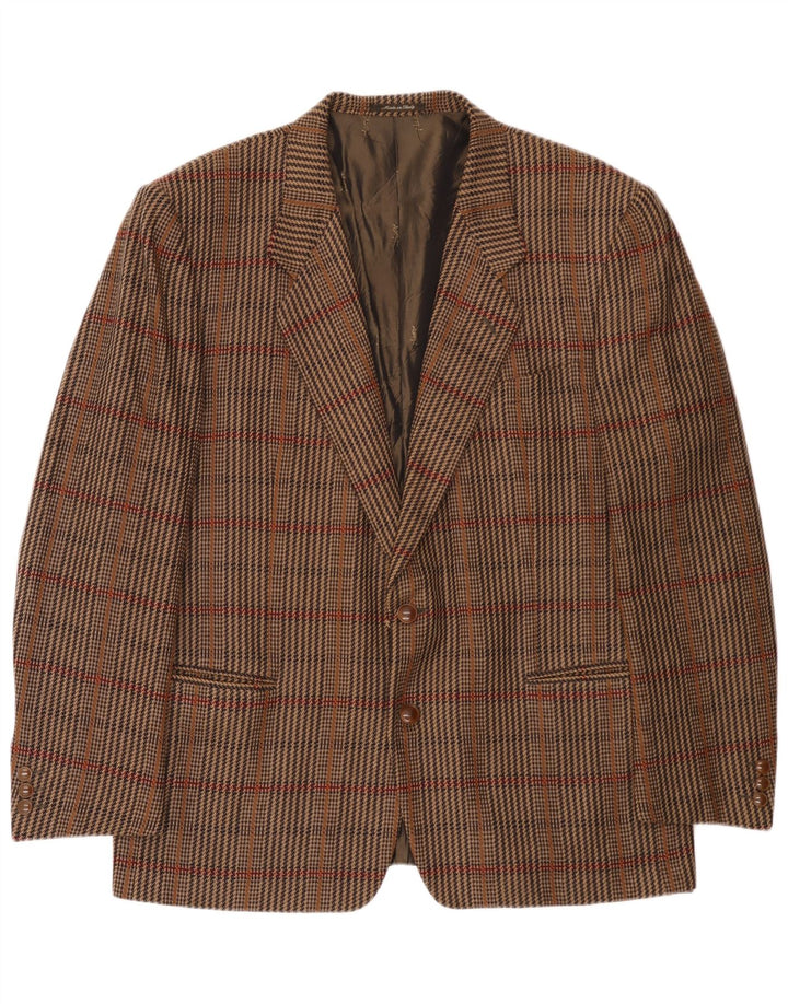 Jaqueta blazer masculina Yves Saint Laurent com 2 botões IT 56 3XL lã xadrez marrom