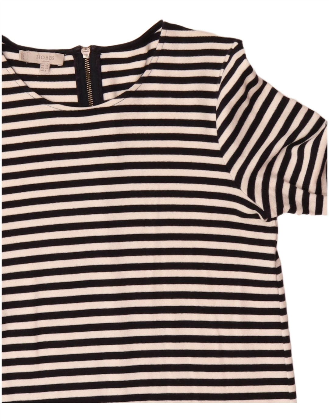 Vestido feminino Hobbs manga 3/4, Reino Unido 12, médio, preto, listrado, algodão