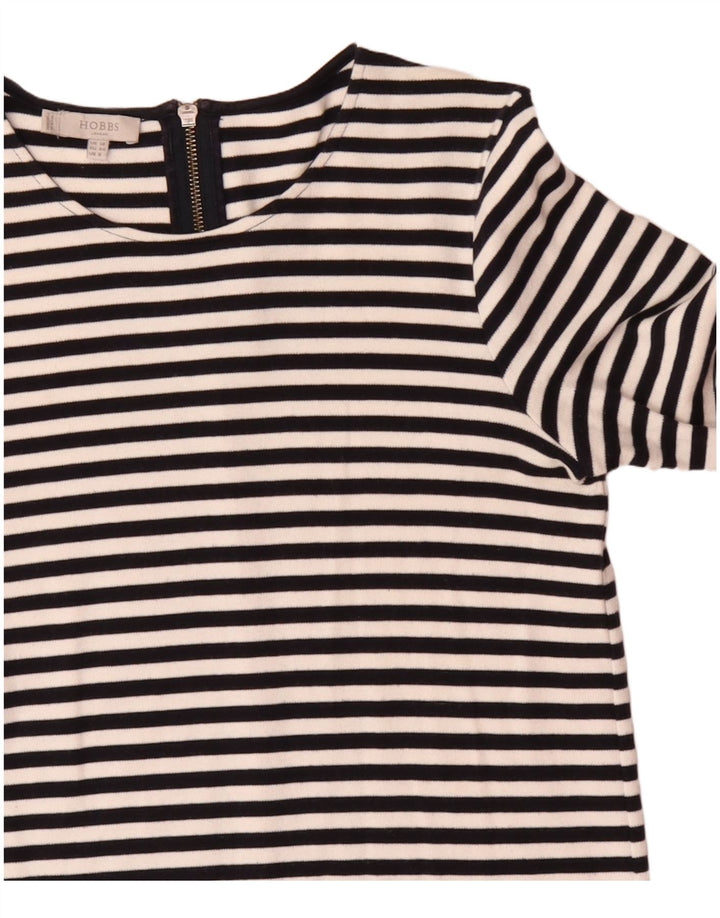 Vestido feminino Hobbs manga 3/4, Reino Unido 12, médio, preto, listrado, algodão