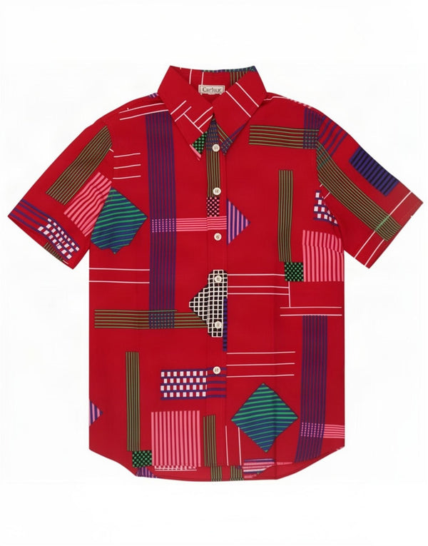 Camisa feminina vintage de manga curta IT 48 XL Borgonha geométrica