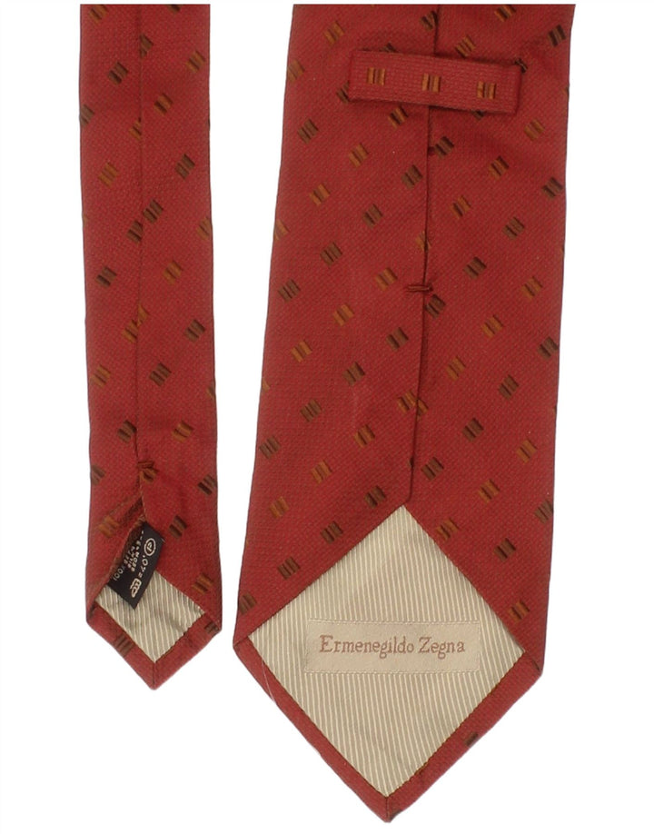 Gravata masculina Ermenegildo Zegna tamanho único vermelho geométrico de seda clássico
